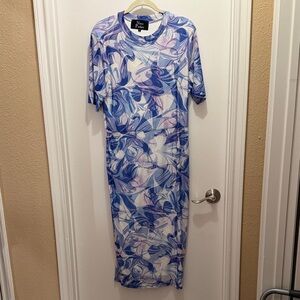 Nina Parker Blue, White & Lilac Marble-Print Maxi Dressx
